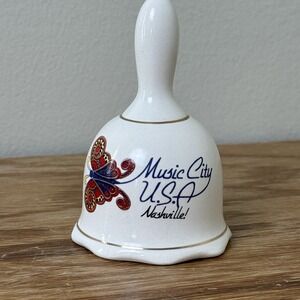 Vintage Music City USA Nashville Bell Porcelain Souvenir Butterfly Gold Trim